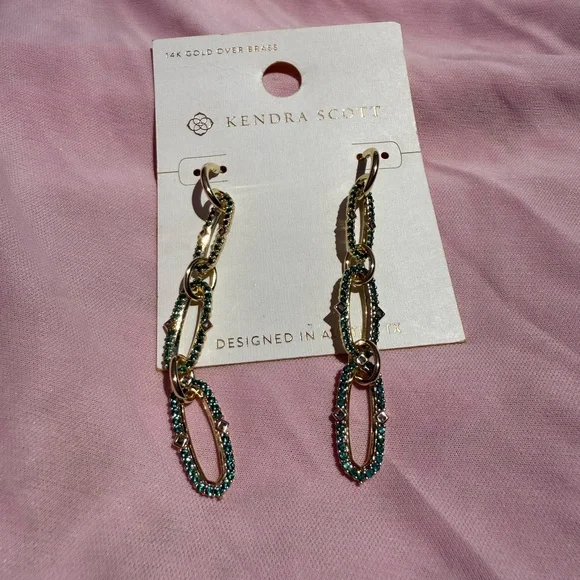 Kendra Scott Kadyn Linear Earrings - Green Mix NWT - Picture 4 of 5